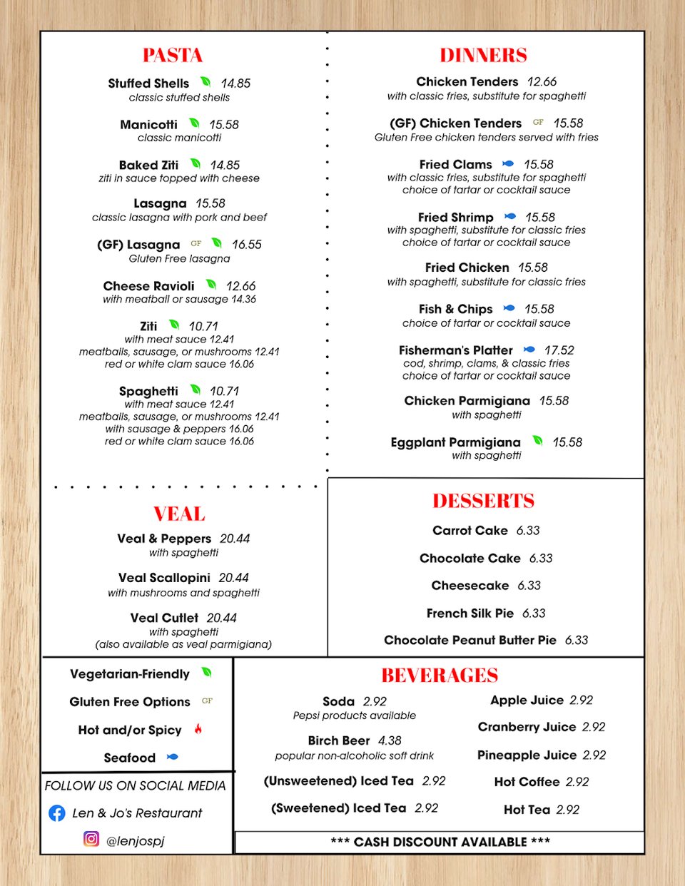 Menu with pizza, sandwiches, and sides.