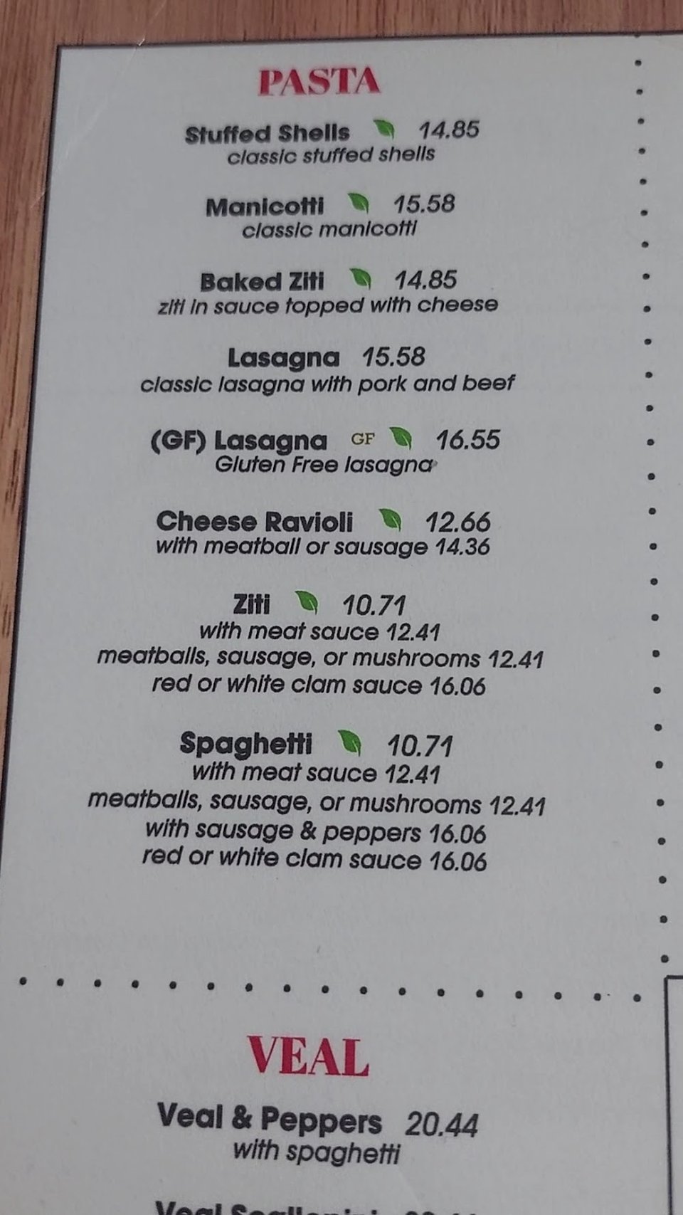 Pizza menu with starters and desserts.